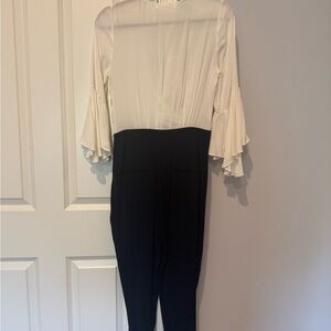 Zara Black and White Ruffle Sleeve Jumpsuit